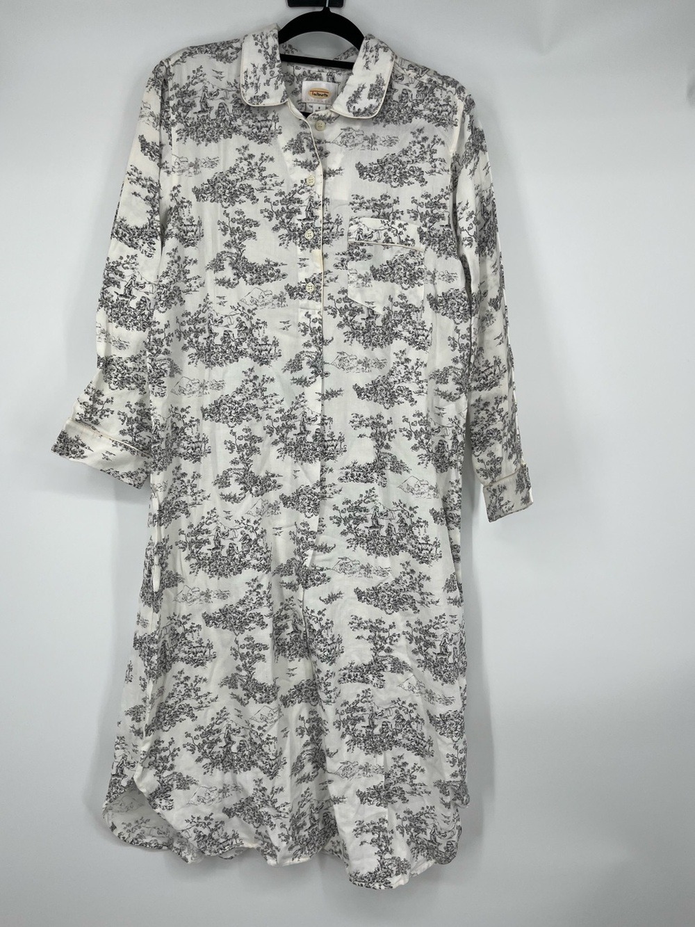 Talbots Cream and Gray Toile Cotton Button-Down Nightshirt